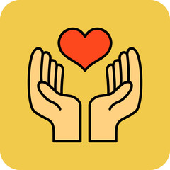 Hand With Heart Multicolor Round Corner Filled Line Icon