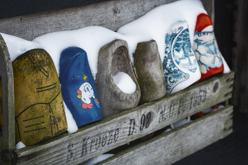 Dutch traditional colorful handmade clogs. - 554673386