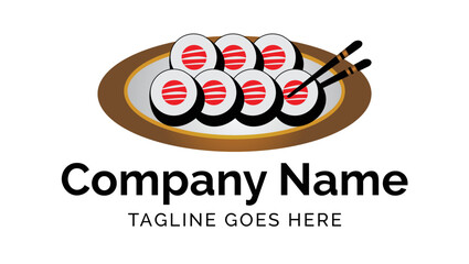 Sushi Traditional Asian Food Vector Illustration Logo Design Template