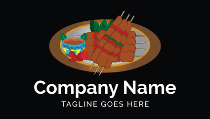Grilled BBQ Kabab Traditional Asian Food Vector Illustration Logo Design Template