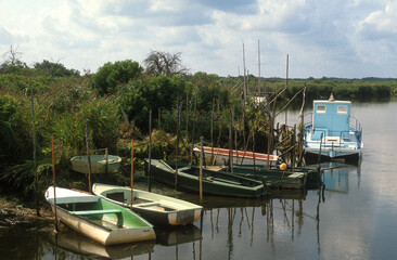 Obraz premium Barque de pêcheur, Delta de la Leyre, Bassin d'Arcachon, Gironde, 33, France