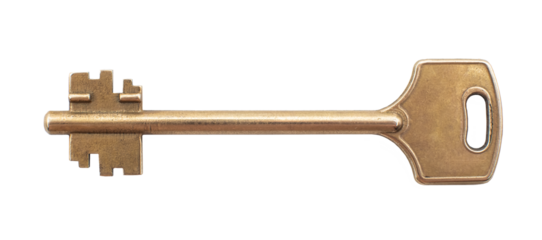 The key to the door lock is golden. key isolate