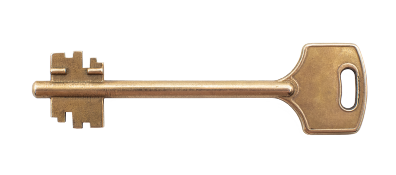 The key to the door lock is golden. key isolate
