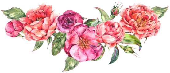 Keuken spatwand met foto Watercolor botanical rose flowers transparent png © depiano