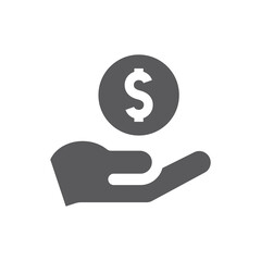 Hand and dollar coin vector icon. Payment, cash filled symbol.