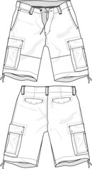 MEN AND BOYS WEAR BOTTOMS SHORTS FRONT AND BACK FLAT DESIGN VECTOR