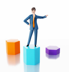 Happy, confident businessman  3D rendering illustration 