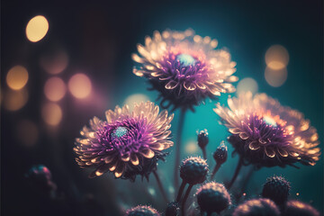 Fototapeta premium Beautiful Purple orchid Flowers in the spring morning with dreamy bokeh background. Nature concept, Copy space. For wallpaper or greeting card
