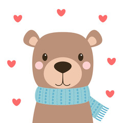 Obraz na płótnie Canvas greeting card with cute bear and hearts