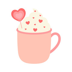 greeting card of cup with hearts isolated on white