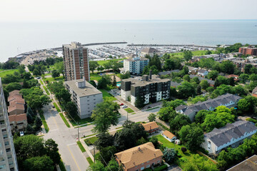 Aerial view of the downtown of Oakville, Ontario, Canada - 554677747