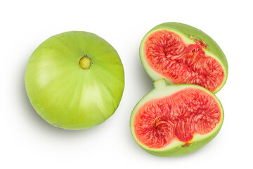 Ripe green fig fruit isolated on white background. Top view. Flat lay.