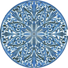 blue illumination round ornament, abstract floral pattern 