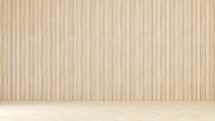 The room is empty, the walls are decorated with wood and parquet floors. The color scheme of the room gives a warm feeling. modern living room interior design ideas. 3D rendering