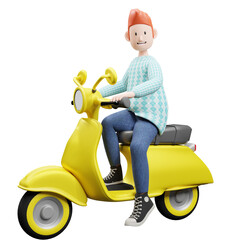 PNG 3d character of a boy sitting while posing for a photo on a motor cycle