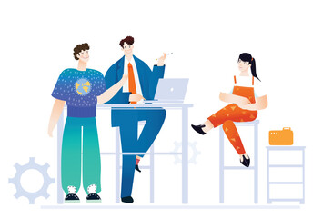 Business people are working with laptops in office, business concept illustration 