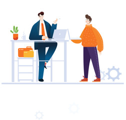 Businessman is working with laptops in office, business concept illustration 