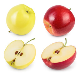 yellow and red apple isolated on white background with full depth of field