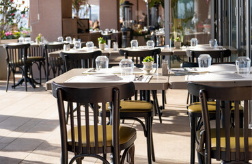empty restaurant tables and chairs