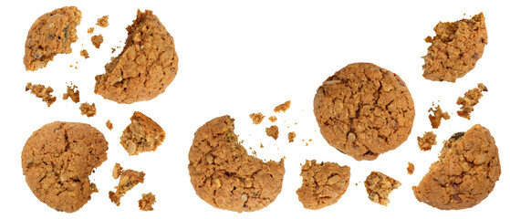oatmeal cookies with flax, pumpkin and sunflower seeds full depth of field. Top view with copy space for your text. Flat lay
