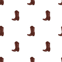 Cowboy boots with ornament seamless pattern. Wild west theme. Hand drawn colored trendy vector illustration on white background