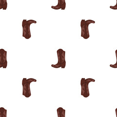 Cowboy boots with ornament seamless pattern. Wild west theme. Hand drawn colored trendy vector illustration on white background