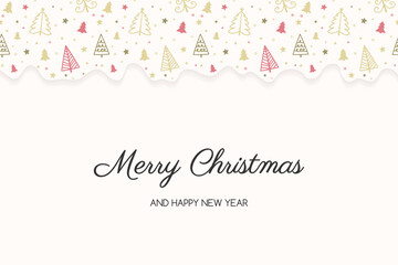 Christmas greeting card with hand drawn trees. Vector
