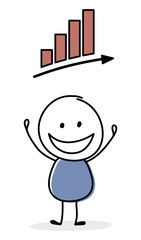 Happy stickman with graph - chart symbol. Vector
