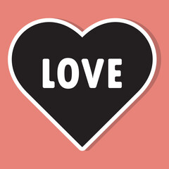 Black sticker heart with the inscription love. Vector illustration