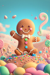 Obraz na płótnie Canvas little cute gingerbread man in candyland
