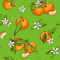 Seamless pattern with tangerines