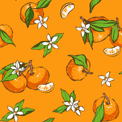 Seamless pattern with tangerines