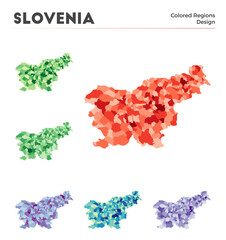 Slovenia map collection. Borders of Slovenia for your infographic. Colored country regions. Vector illustration.