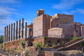 Urban view of Rome, Italy: the Temple of Venus and Roma on Velian Hill.