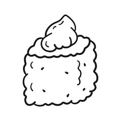 Sushi roll in linear drawing style. Asian food in doodle style. Png on transparent background, vector illustration