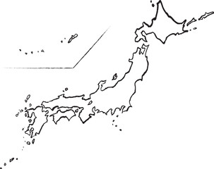 A map of Japan drawn with a brush. Prefectures. travel and tourism.
