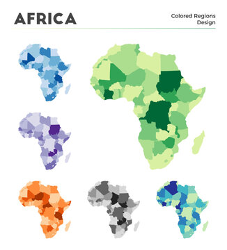 Africa map collection. Borders of Africa for your infographic. Colored continent regions. Vector illustration.