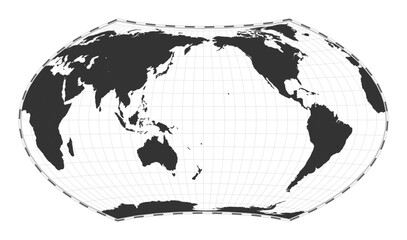 Vector world map. Wagner VII projection. Plain world geographical map with latitude and longitude lines. Centered to 180deg longitude. Vector illustration.
