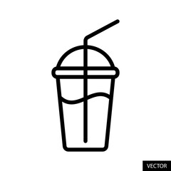 Smoothie cup with straw, Milkshake vector icon in line style design for website, app, UI, isolated on white background. Editable stroke. Vector illustration.