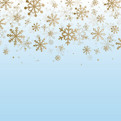 Golden Christmas snowflakes. Concept of winter background. Vector illustration