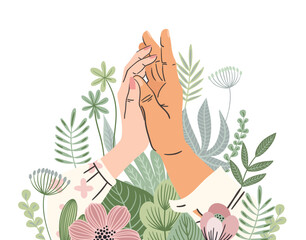 Isolated illustration with male and female hands. Love, love story, relationship. Vector design concept for Valentines Day and other.