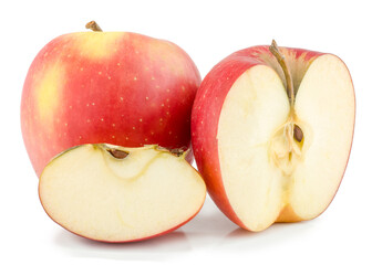 Red apple and its slices isolated on white background