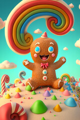 Obraz premium little cute gingerbread man in candyland