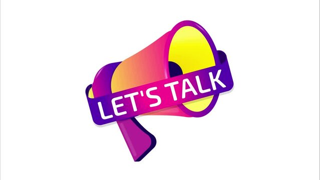 Let's talk banner, label, badge icon with megaphone. Flat design. 4K video animation