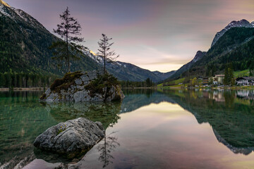 Fototapeta na wymiar Sunset at Hintersee Berchtesgadener Land