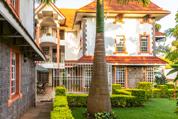 A beautiful garden in a hotel, Nairobi, Kenya. - obrazy, fototapety, plakaty