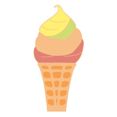 Delicious ice cream with colorful layers and different flavors in a waffle cup. Hand Drawn. Freehand drawing. Sketch.	