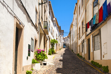 Fototapeta na wymiar Typical narrow street, Medieval village of Castelo de Vide, Alentejo, Portugal