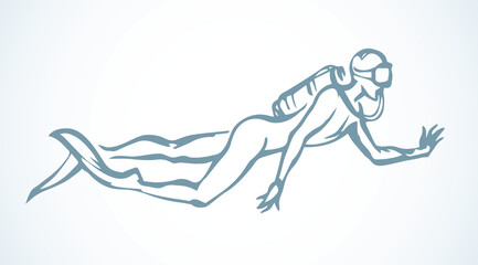 Scuba diver underwater. Vector drawing