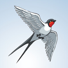 Swallow with paper card. Vector drawing